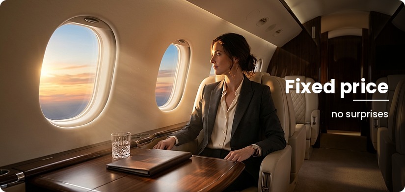 Private jet cabin on a flight to Berlin